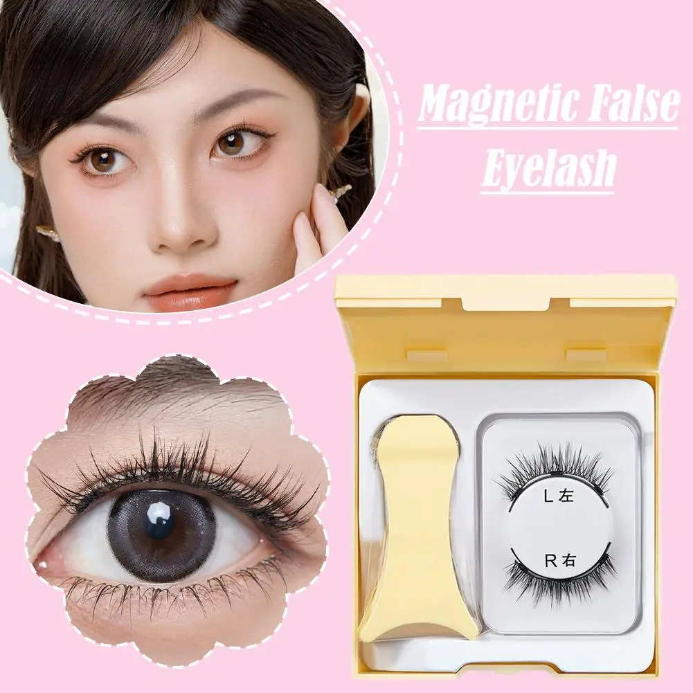 Magnetic False Eyelashes Thick And Hard Stems Natural Curled Glue-free False Eyelashes 1 Pair, Reusable Makeup Tool