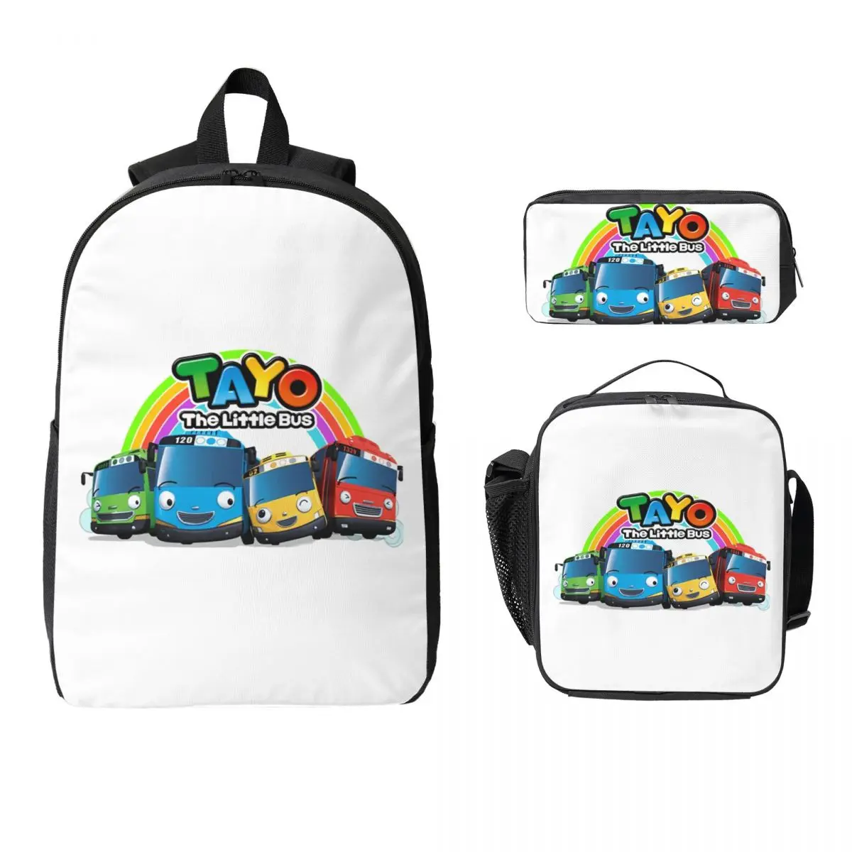 

Tayo The Little Bus Backpack Student Boys Girls BookBag School Bag Computer Shoulder Bags 3ps Insulated Lunch Bag Pencil Case