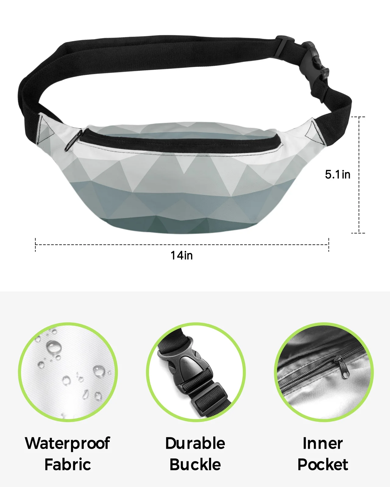 Geometric Mosaic Triangle Waist Bag Women Men Belt Bags Large Capacity Waist Pack Unisex Crossbody Chest Bag