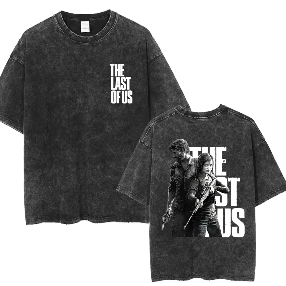 Vintage The Last of Us Logo Wash T-Shirt Harajuku Punk Hip Hop Gothic T-Shirts Men Women Fashion Cotton T Shirts Male Streetwear