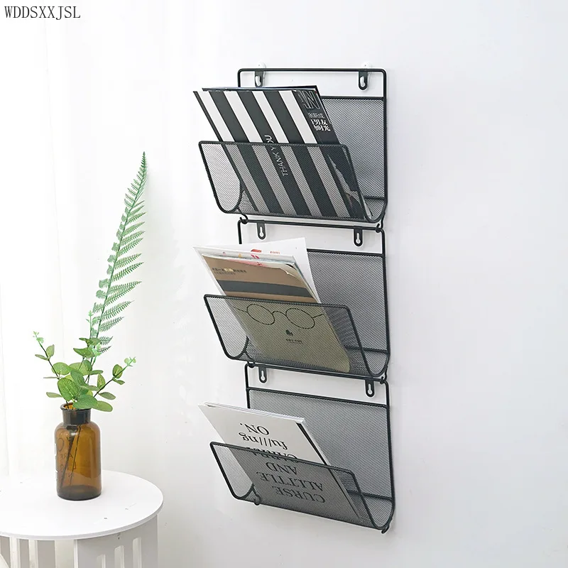 1pc modern simplicity creative wall-mounted newspaper rack bookshelf home decor multi-functional storage rack hook design