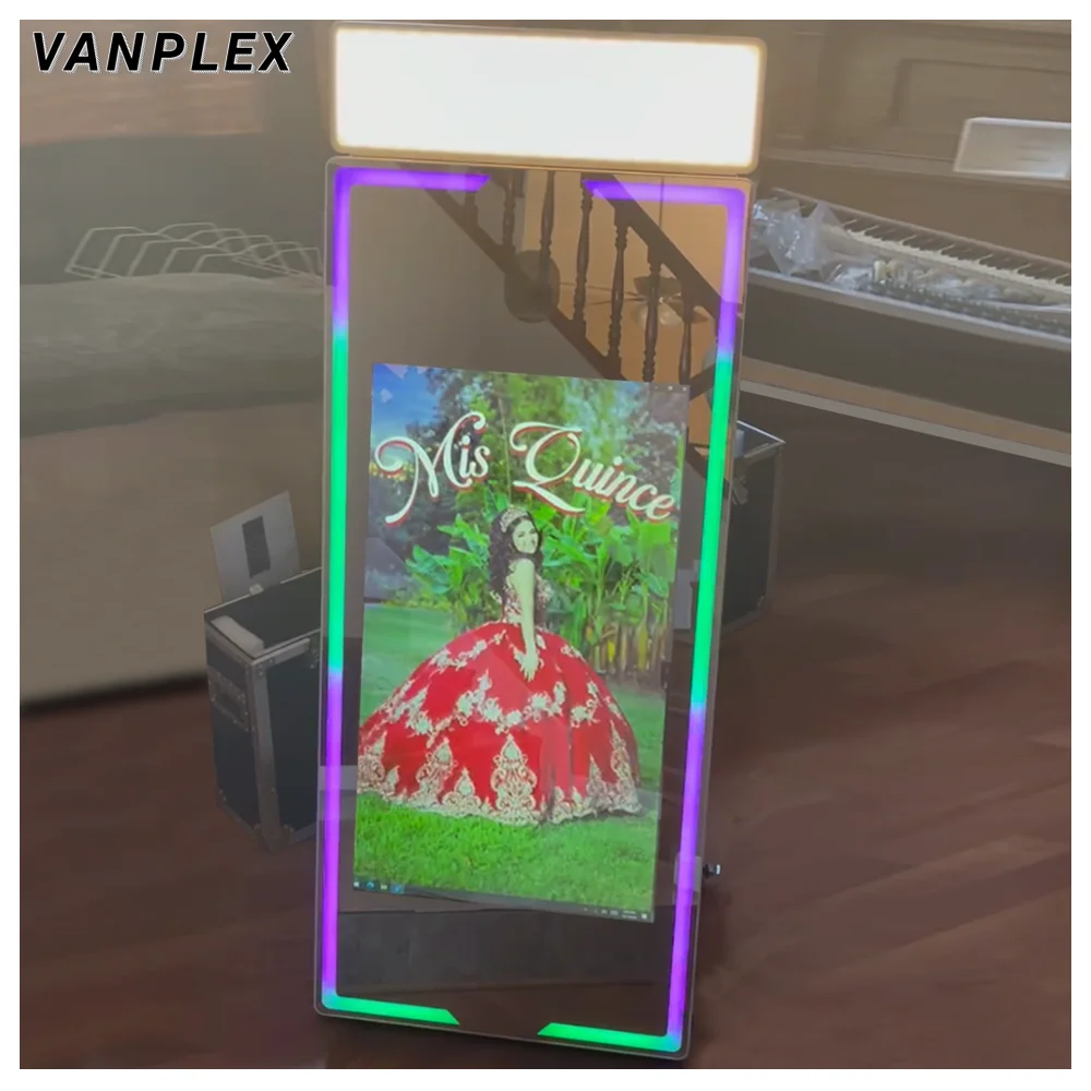 ZJW high-quality hot selling customized products 43-Inch Full Body Touch Screen Mirror Photo Booth Metal Selfie Booth With  Shoo