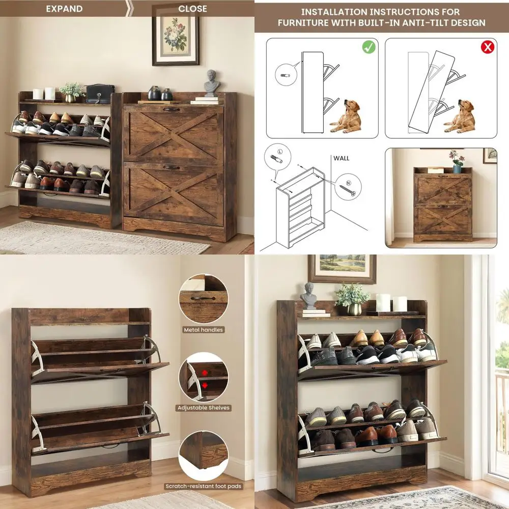 

Brown Wooden Freestanding Shoe Cabinet with 2 Drawers and Adjustable Shelf for Entryway and Hallway Storage