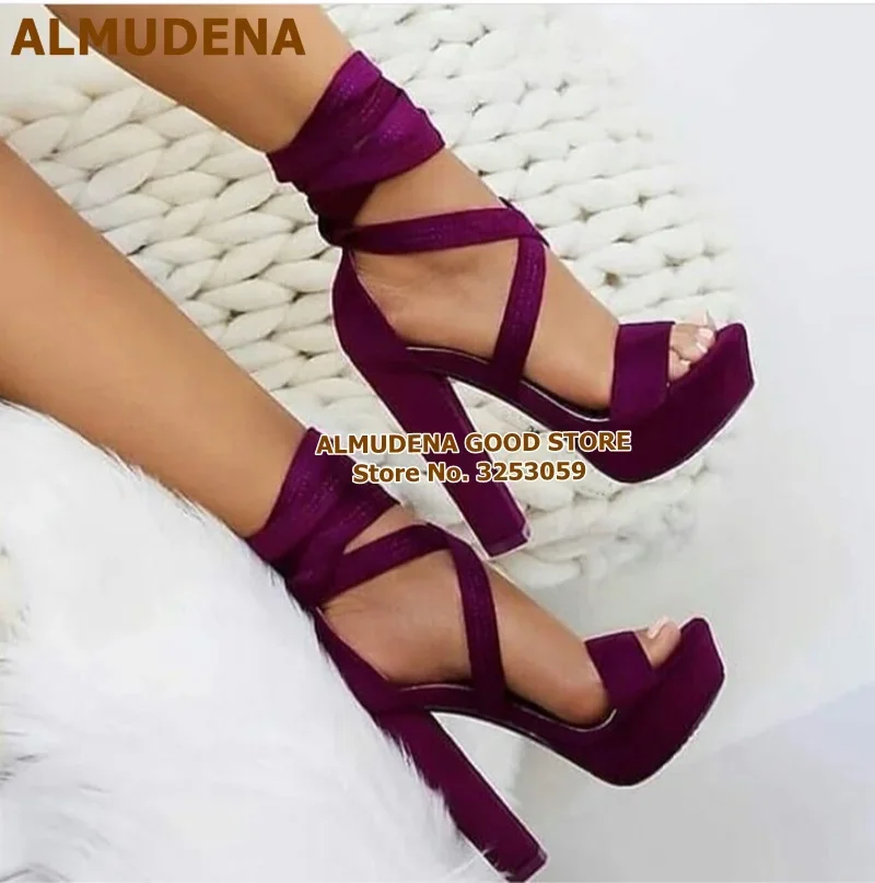 ALMUDENA أعلى جودة الأصفر الجلد المدبوغ منصة حذاء بكعب سميك صنادل طراز جلاديتور الدانتيل متابعة عبر Strappy مأدبة أحذية ملهى ليلي مضخات