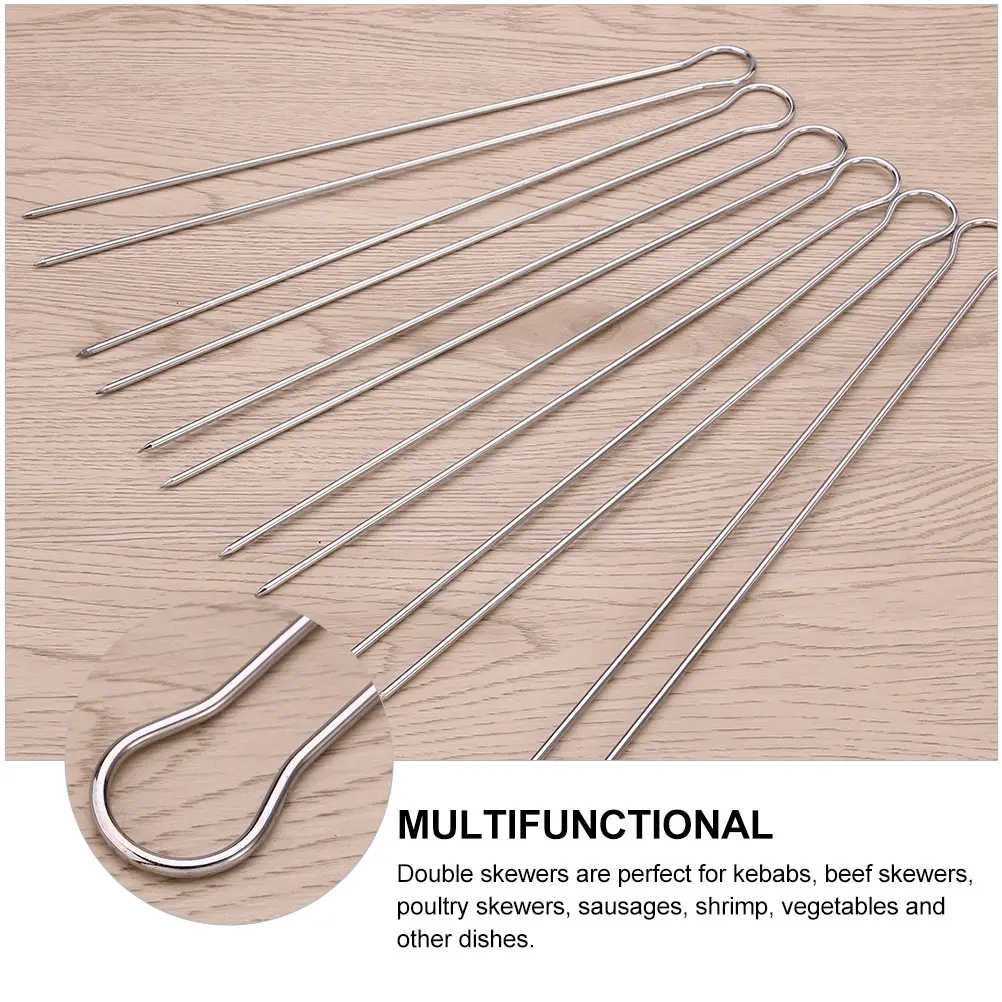 

6Pcs Stainless Steel Bbq Forks U-Shaped Double Metal Long Grill Skewers Barbecue Tools for Kebabs Meat Vegetable Shrimp