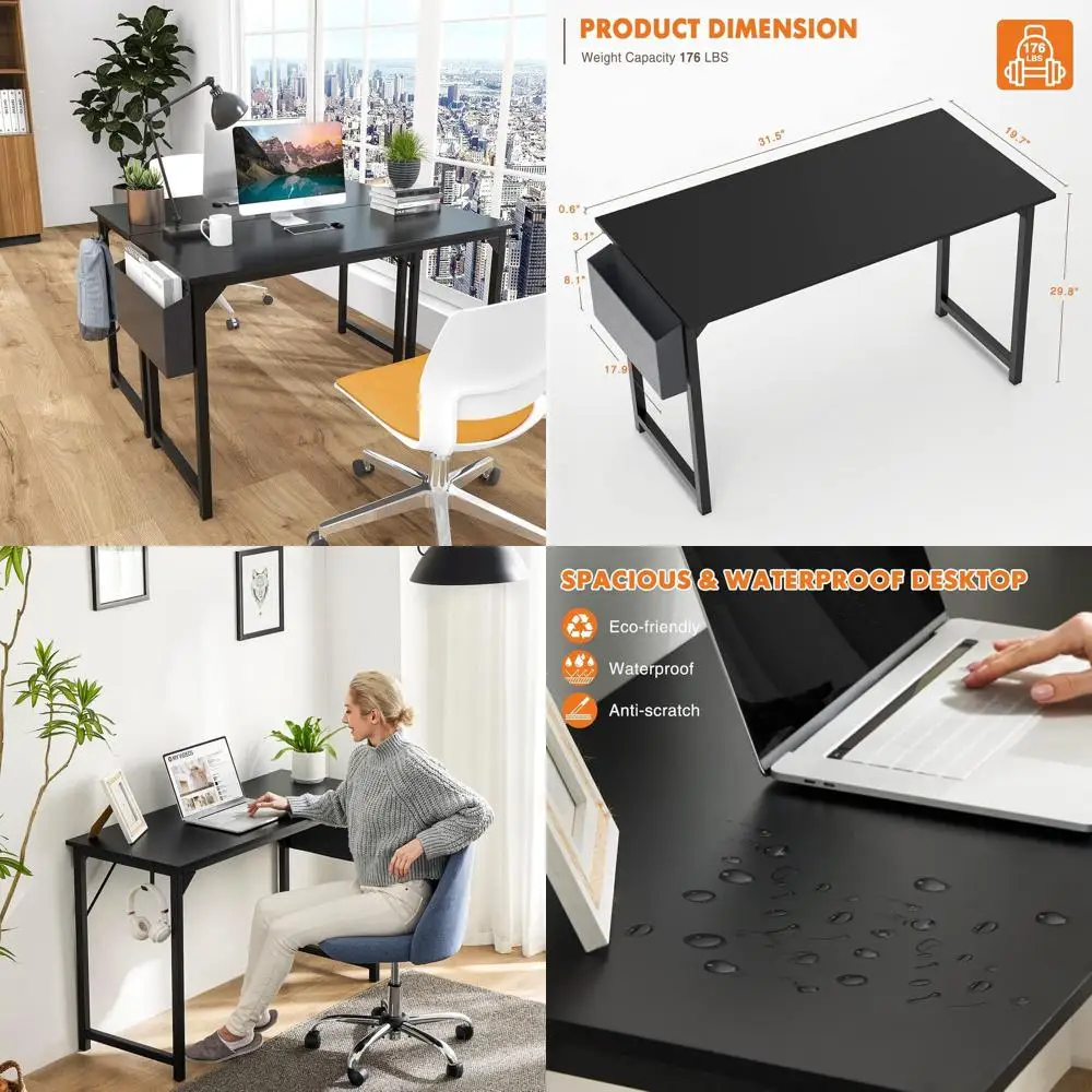 

Компактный офисный стол 31 с местом для хранения для дома, кабинета и спальни в элегантном черном стиле