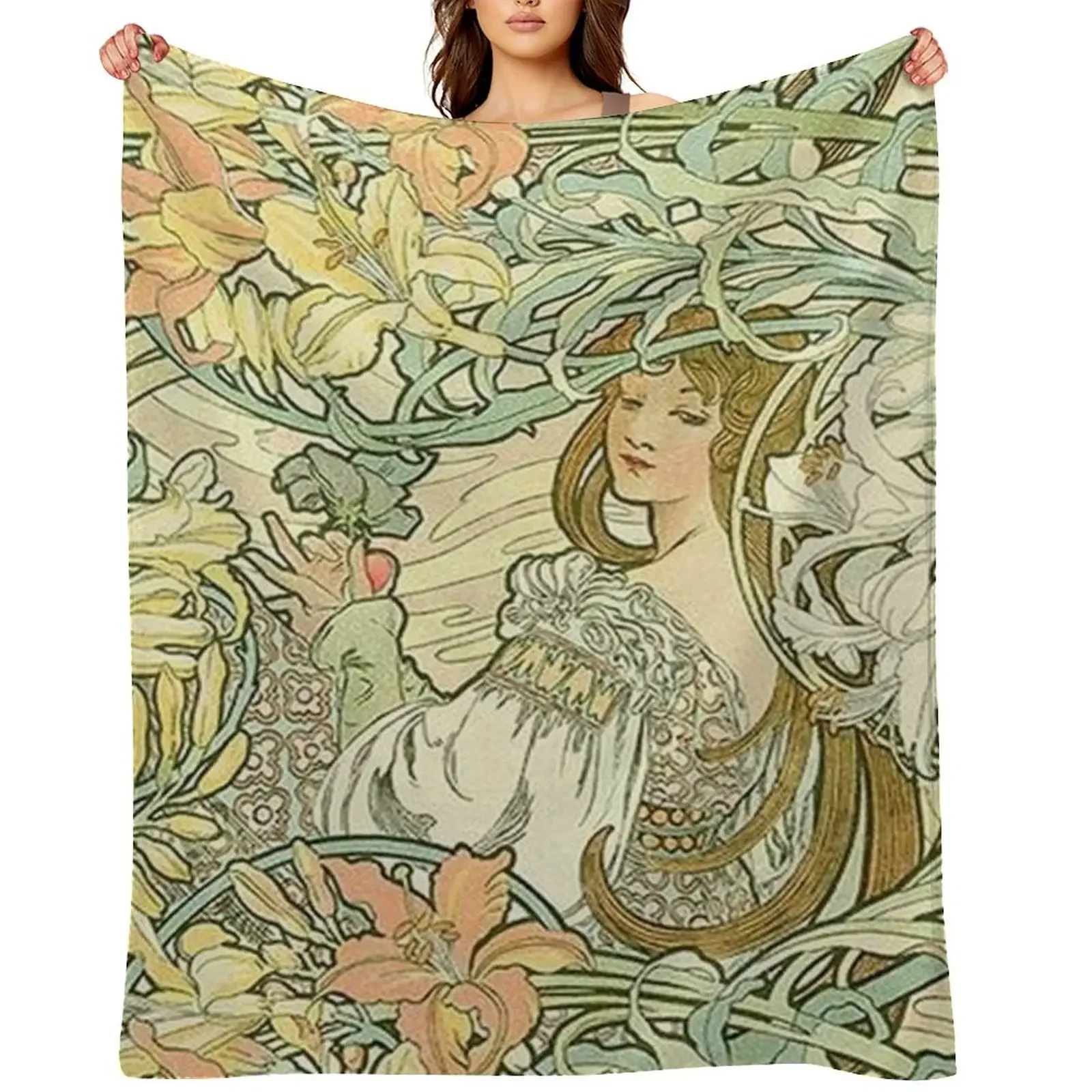 

Language of Flowers -Alphonse Mucha Throw Blanket Thin Large Fashion Sofas Baby Blankets