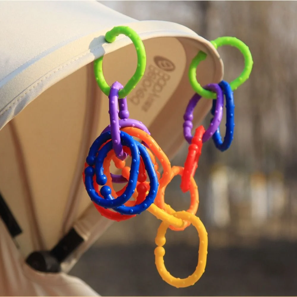 

24pcs/set Stroller Plastic Connecting Rings Early Education Clip on Teething Rings for Babies Food Grade Multicolor