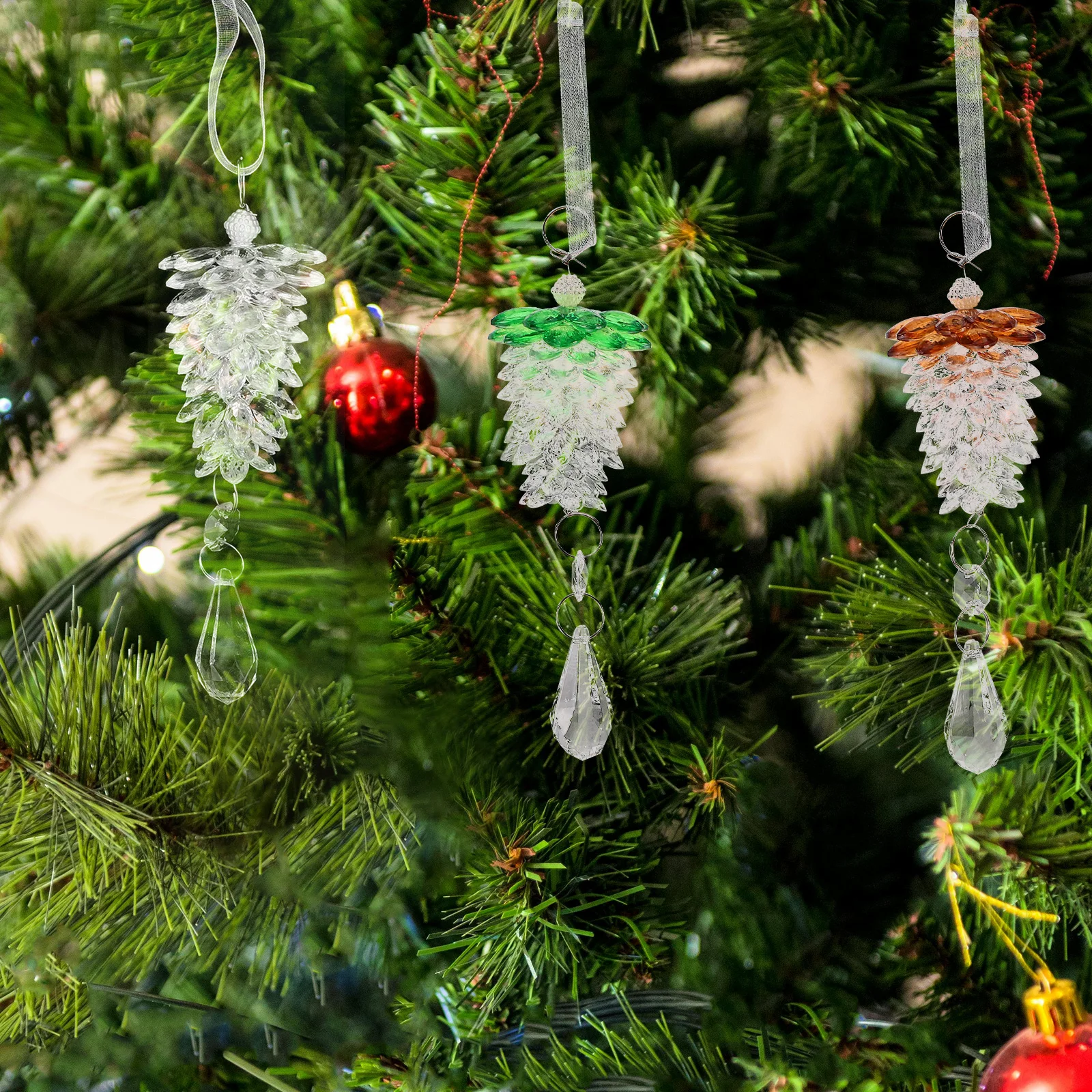 

3 Pcs Cone Pendant Christmas Decorations Acrylic Tree Ornaments Small Cones
