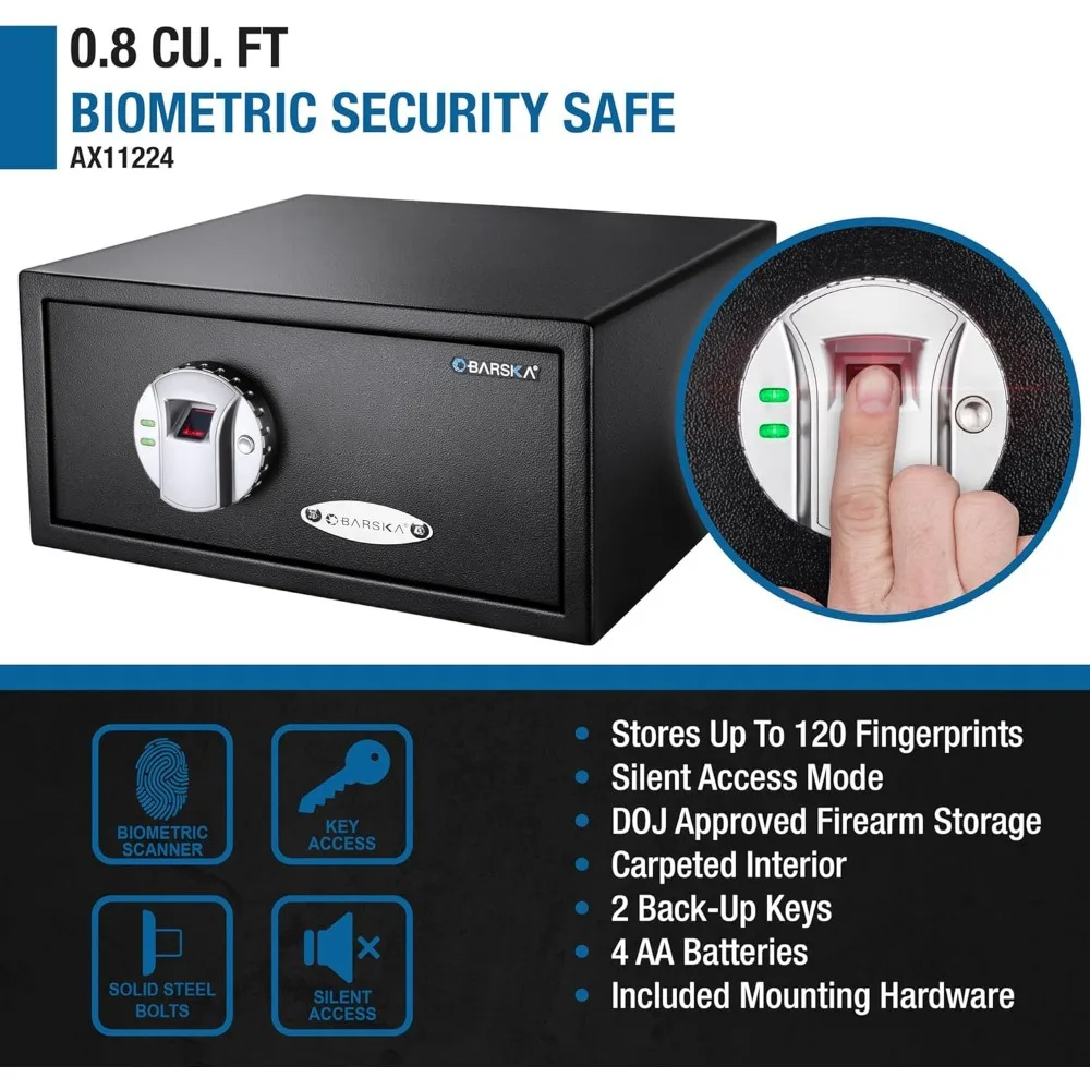 AX11224 Biometric Fingerprint Security Home Safe Box 0.79 Cubic Ft, Black