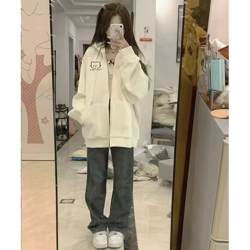 

Sweet And Cute Cat Hoodie Cardigan Jacket For Women In Autumn And Winter Campus Hooded Zipper Top Ins