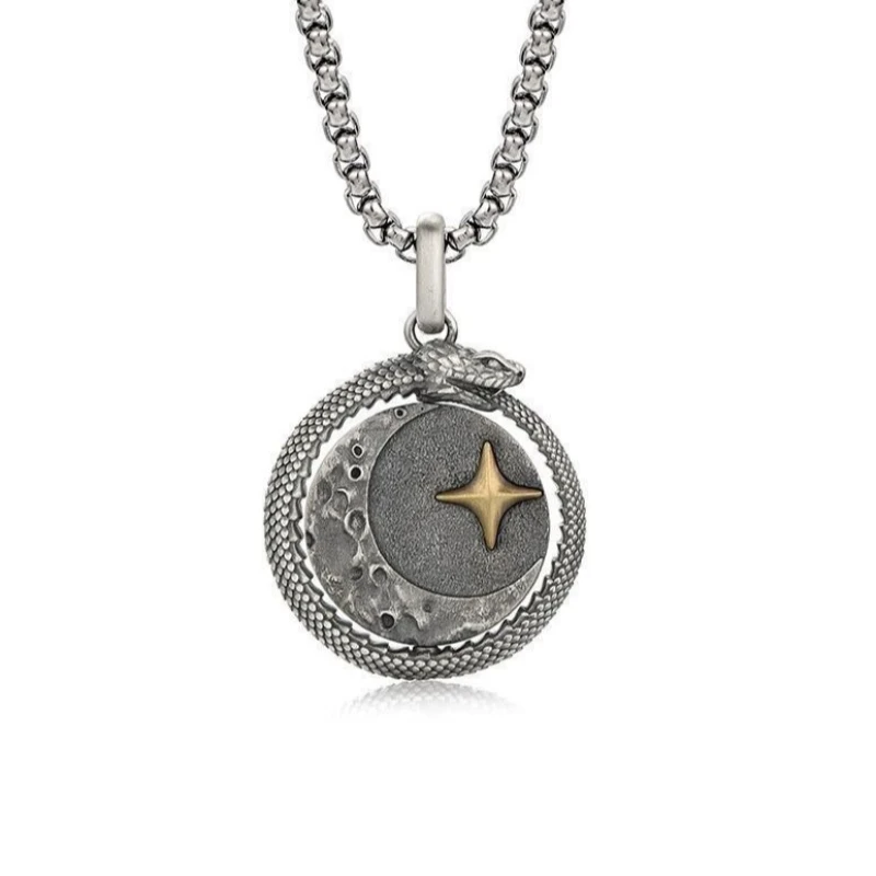 Rotatable Vintage Greek Mythology Sun God Apollo Stainless Steel Necklace Pendant Men Punk Fashion Amulet Jewelry Gifts