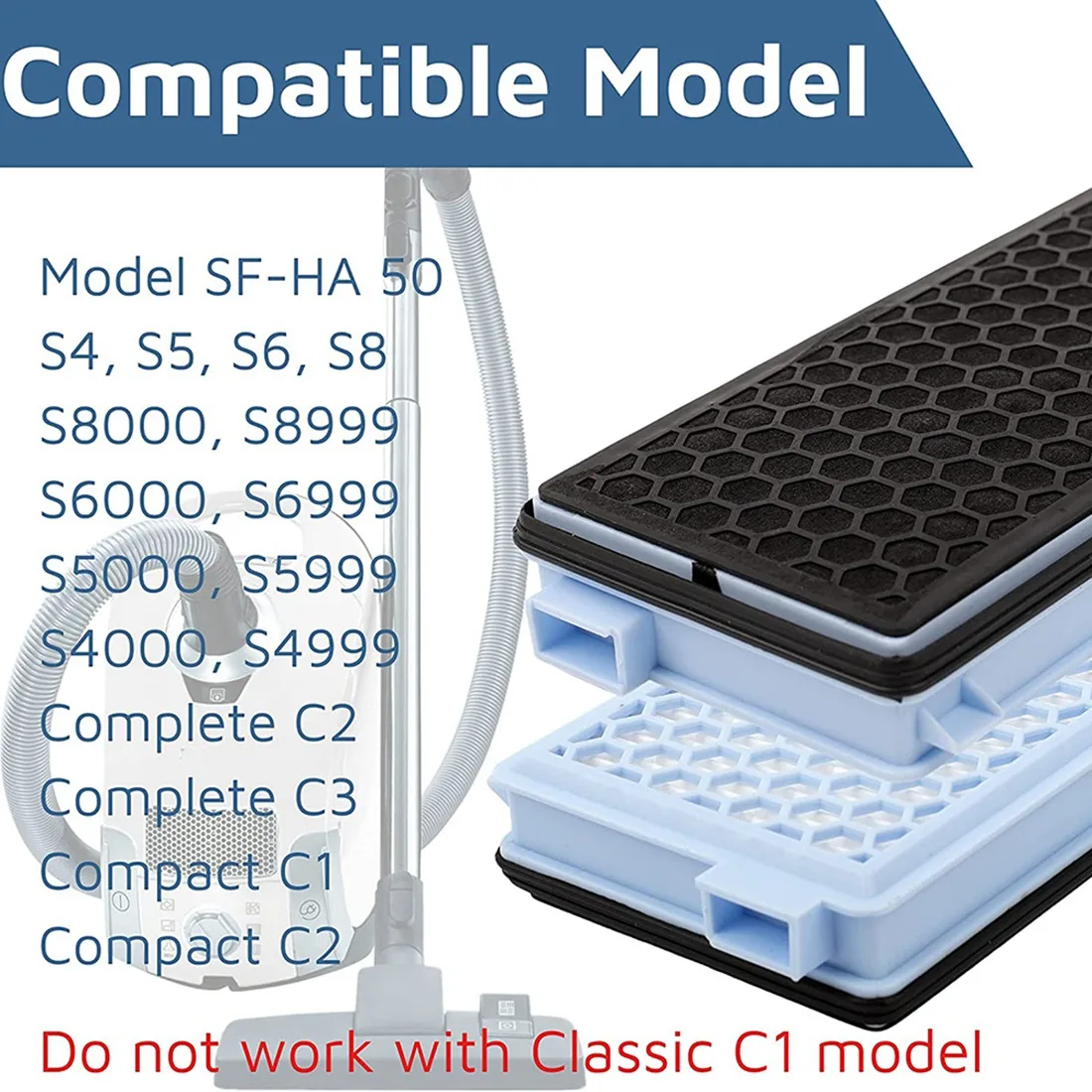 2 Pcs HEPA Filter for Miele S4/S5/S6/S8/S8000/S8999/S6000/S4000/S4999/Complete C2/Compact C1/SF-HA 50 Vacuum Cleaner