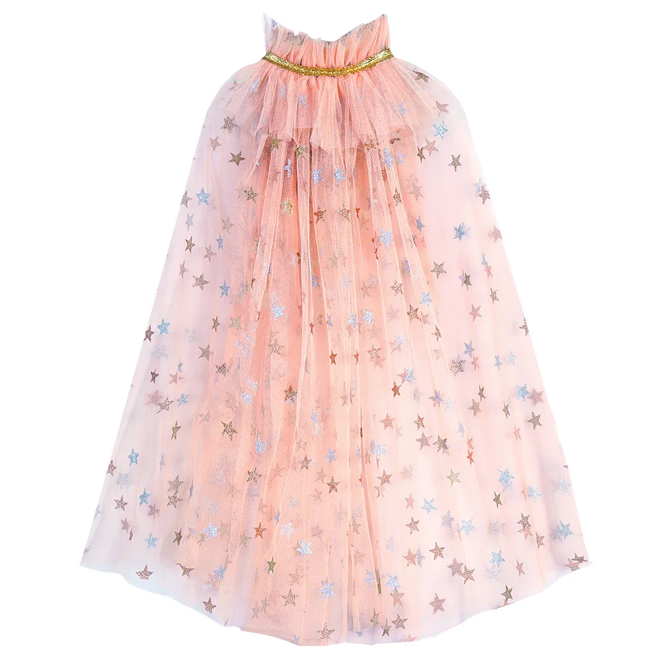 Kids Cape Baby Stars Party Clothing Accessories Girl Carnival Dress Up Children Lace Up Photography Props Shining Birthday Cloak