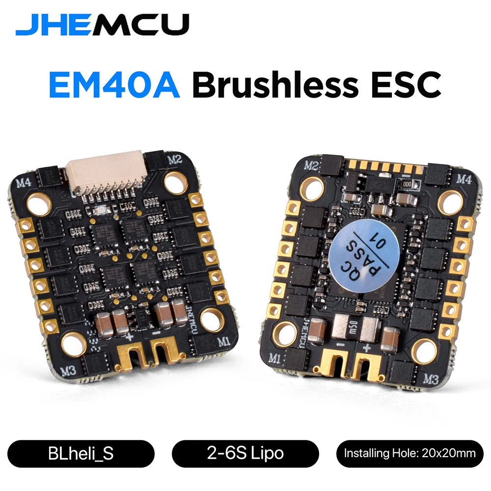 JHEMCU EM40A 40A BLheli_S 4in1 Brushless ESC 2-6S DShot600 20x20mm for RC FPV Racing Drone Quadcopter DIY Parts