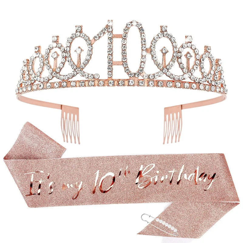 2pcs/set 10th “It's My 10th Birthday”Birthday Crown and Sash Set  Girl 10 Year Old Girl Birthday Gifts  Birthday Party Supplies