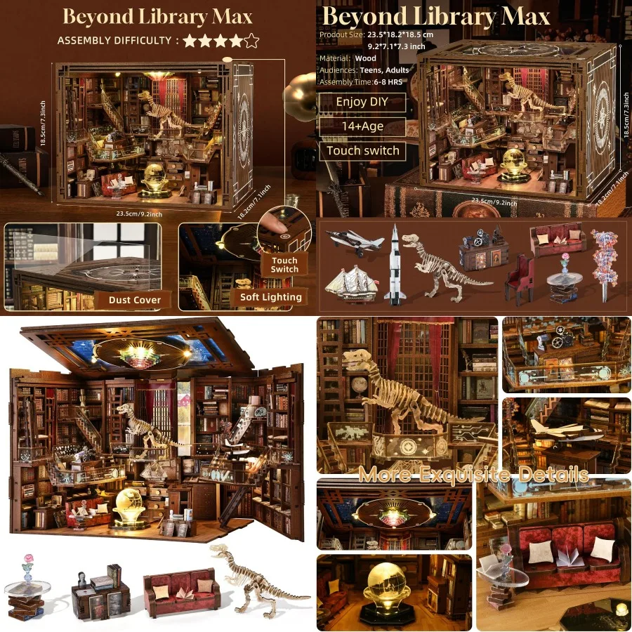 

Набор книжных уголок «сделай сам», 3D деревянная головоломка, подставка для книжной полки со встроенной светодиодной подсветкой для домашнего декора и маркеров для чтения, идеально подходит для