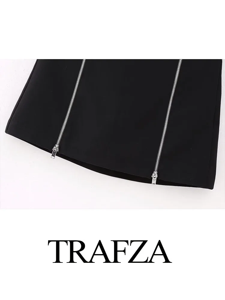 TRAFZA Fashion Women Casual Culottes Vintage Zip-Trim Decorate Culottes Slim-Fit Mid-Waist All-Match Short Culottes Skorts Mujer