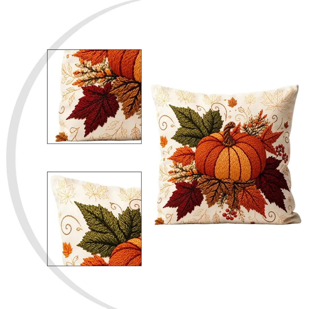 Modern Minimalist Pumpkin Leaf Pillow Cover 45x45cm Orange Polyester Case For Autumn Thanksgiving Harvest Festival Living Room D