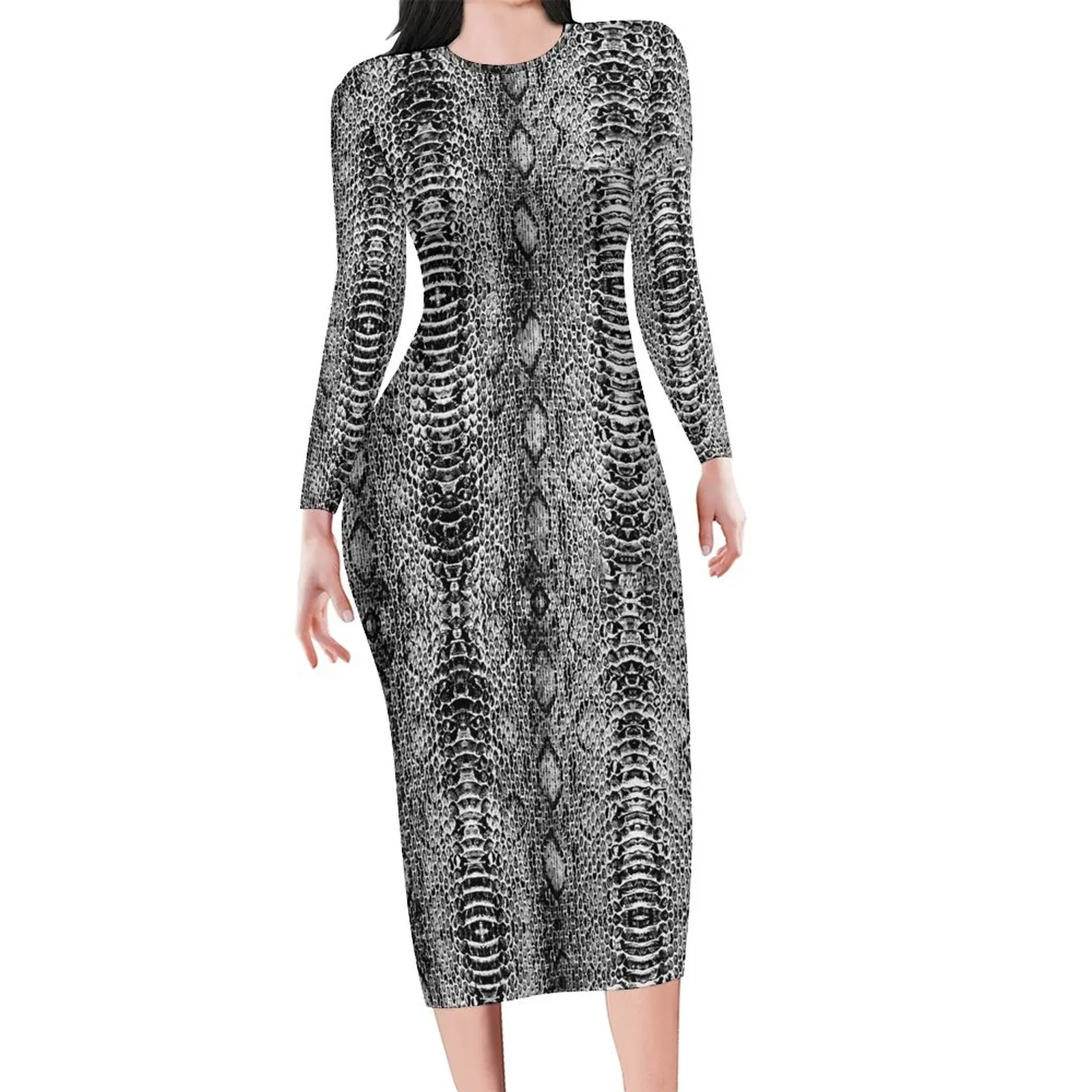 Black White Snakeskin Dress Long Sleeve Animal Print Streetwear Dresses Spring Sexy Bodycon Dress Women Custom Oversized Vestido