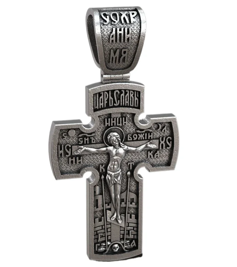 Colgante de plata de ley 925 personalizado, cruz grande de 2 caras, Jesús, Cristo y Arcángel Miguel, 15g