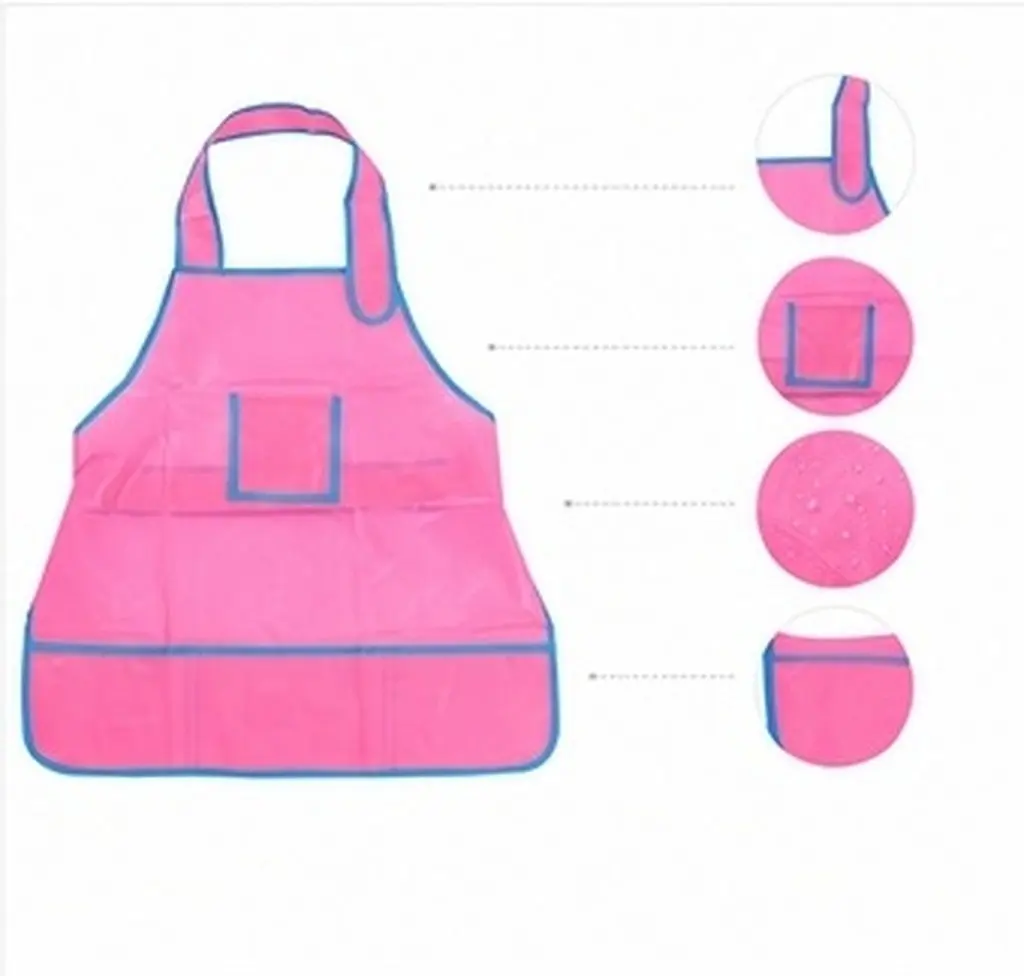 Art Painting Apron Smock Pink Comfortable Buckle Design Pocket Clothes Protection for Drawing Craft Baking Student