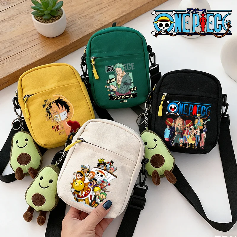 One Piece Crossbody Bags Canvas Anime Cartoon Luffy Print Shoulder Bag Square Pack Fashion Storage Pockets Boys Birthday Gifts