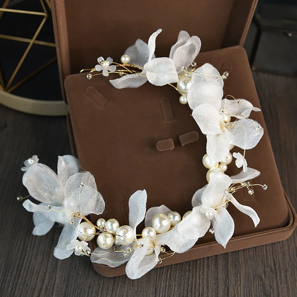 1 قطعة اكسسوارات الشعر الزفاف اللؤلؤ عقال القماش الأبيض زهرة الزفاف خوذة حفلة موسيقية أنيقة الزفاف عقال #6