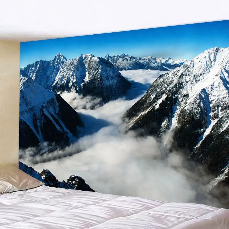 VIKAMA Snow Mountain Tapestry - Sea of Clouds Alpine Wall Hanging Decor
