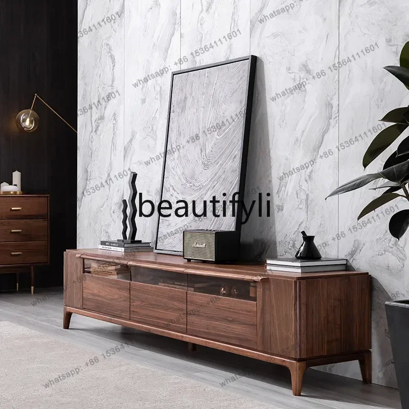 

North American Black Walnut Wood Log TV Cabinet Living Room Minimalist Floor Cabinet Storage Cabinet
