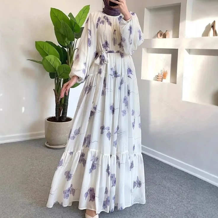 muslim dresses Pearl on Embroidery Abaya purple dress / M