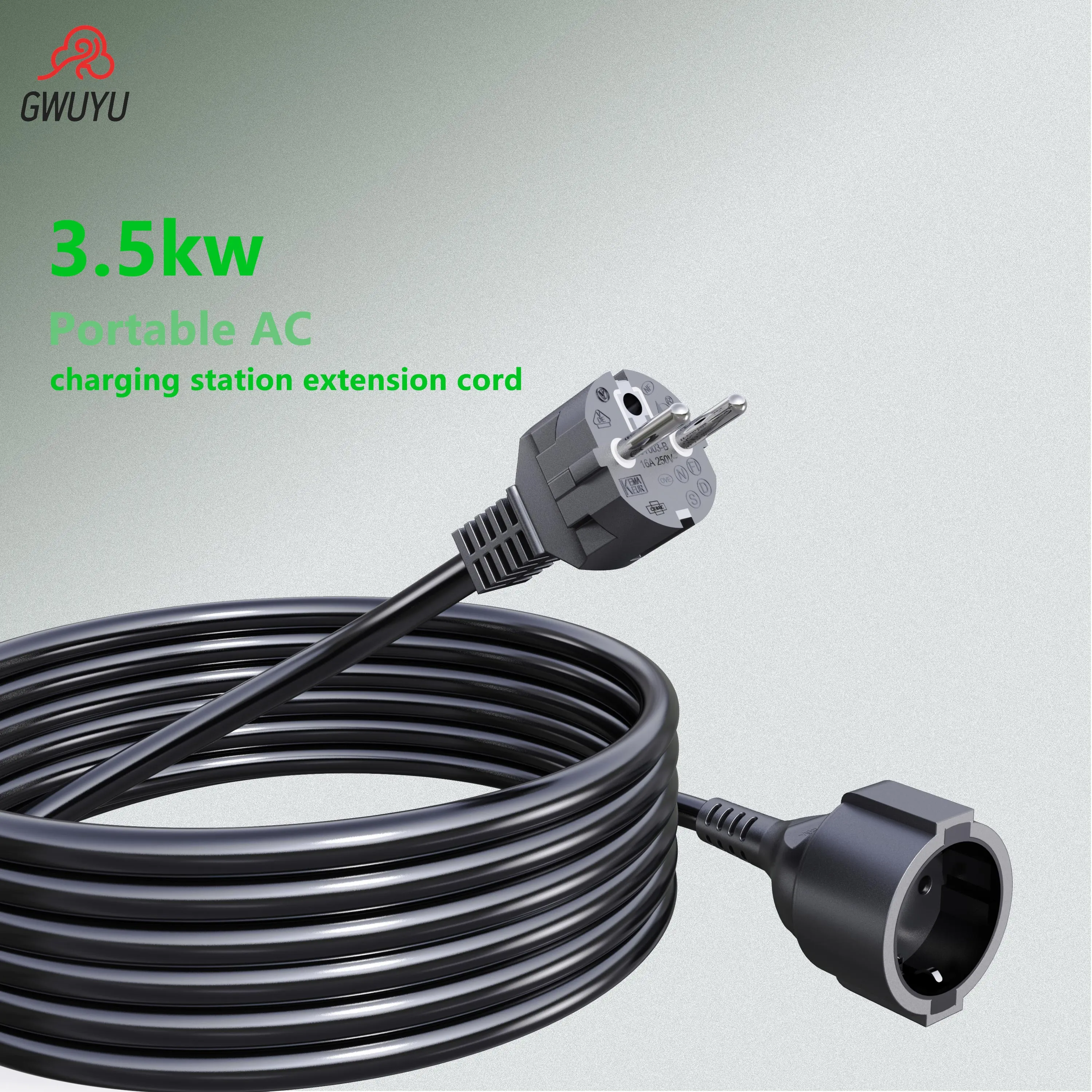 

Портативная зарядная станция GWUYU с европейской вилкой, 35 кВт, 16 А, удлинительный кабель 10 метров для зарядных устройств электромобилей