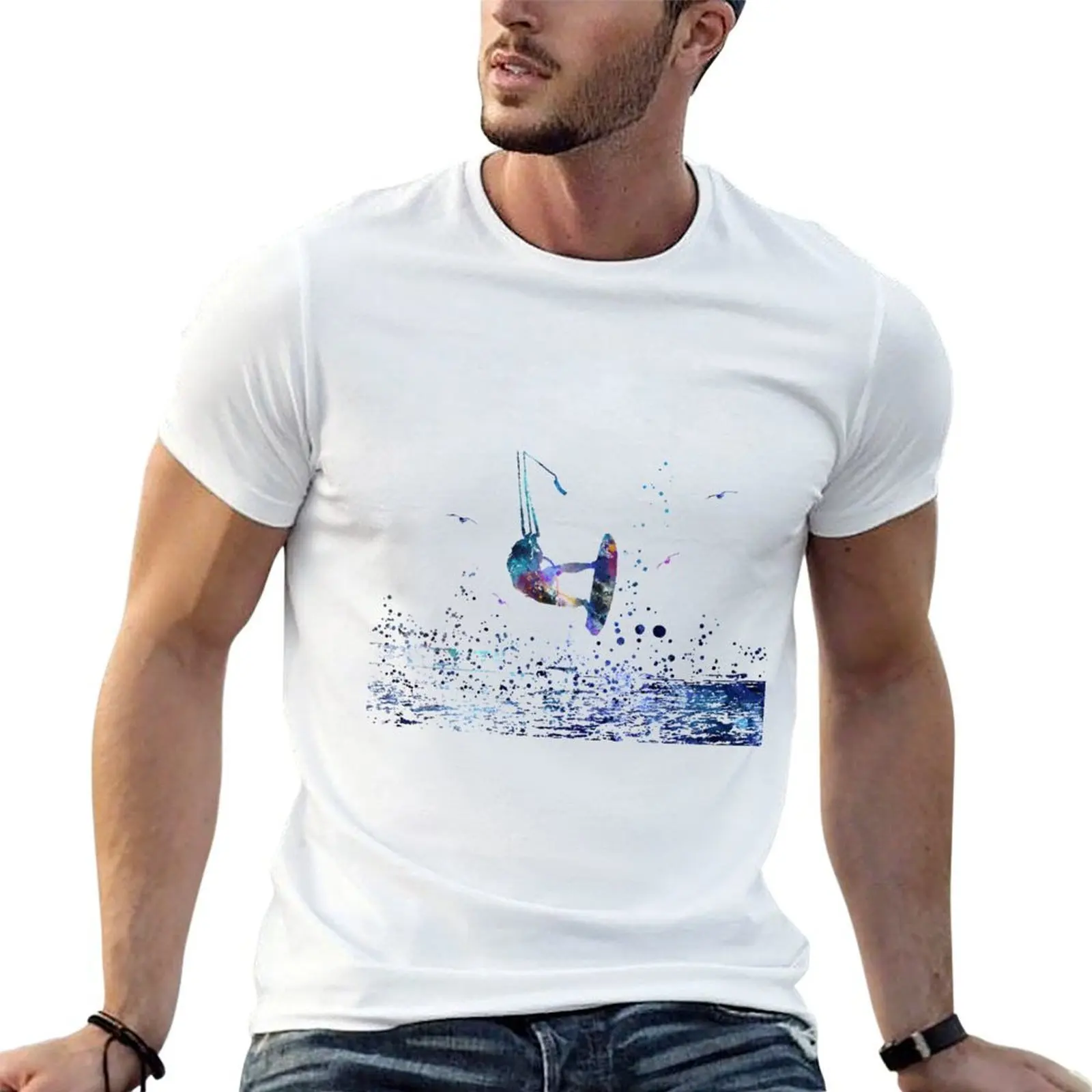 Kitesurfing, watercolor kiteboarding T-Shirt kawaii clothes baggy shirts mens t shirts casual stylish