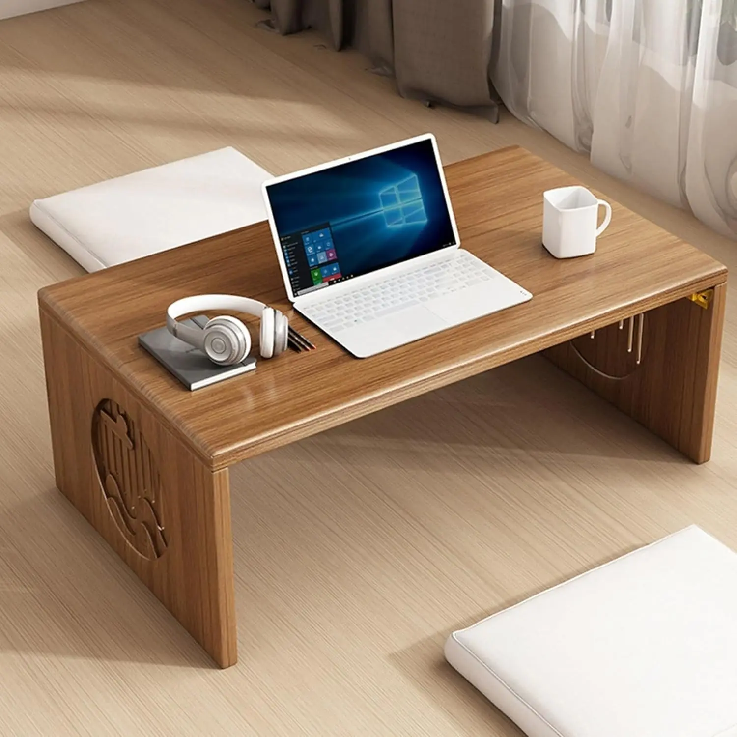 

Coffee Table - Low Wooden Desk, Space-Saving & No Assembly Required, for Small Spaces/Living Room/Office