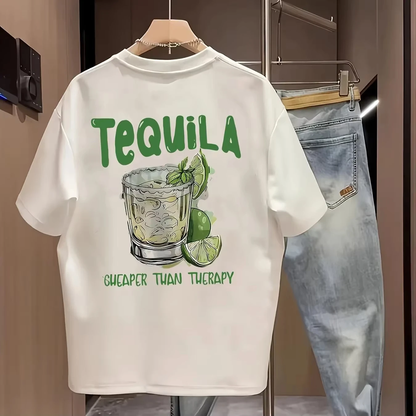Men's Summer Graphic Tees Tequila Print Humorous Slogan 