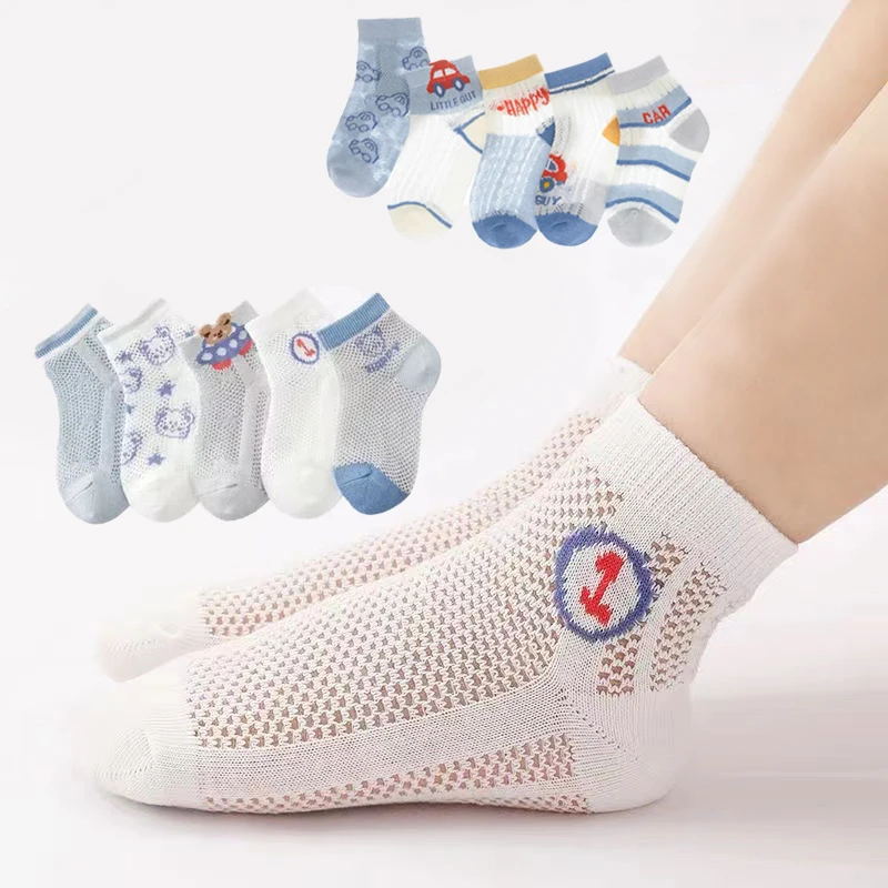 

5Pairs Summer Children Mesh Socks Cute Cartoon Kids Mid Tube Sock Thin Hollow Breathable Baby Sports Cotton Socks 0-5year Boys