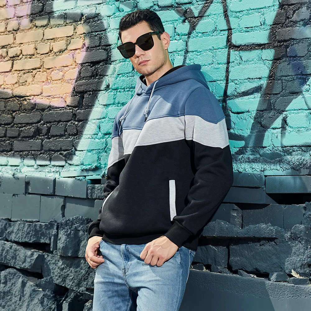 2023 유럽 및 미국 봄 및 가을 컬러 매칭 남성용 후드 스웻셔츠, 캐주얼 트렌드, 느슨한 스포츠 커플 스트리트웨어