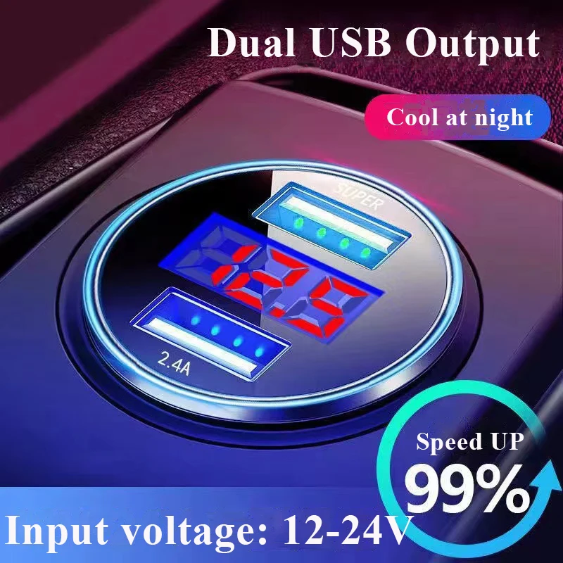 USB Car Charger Fast Charge Dual USB Car Charger 2 Port LCD Display Voltmeter Car Cigarette Lighter Socket Car Charger Adapter