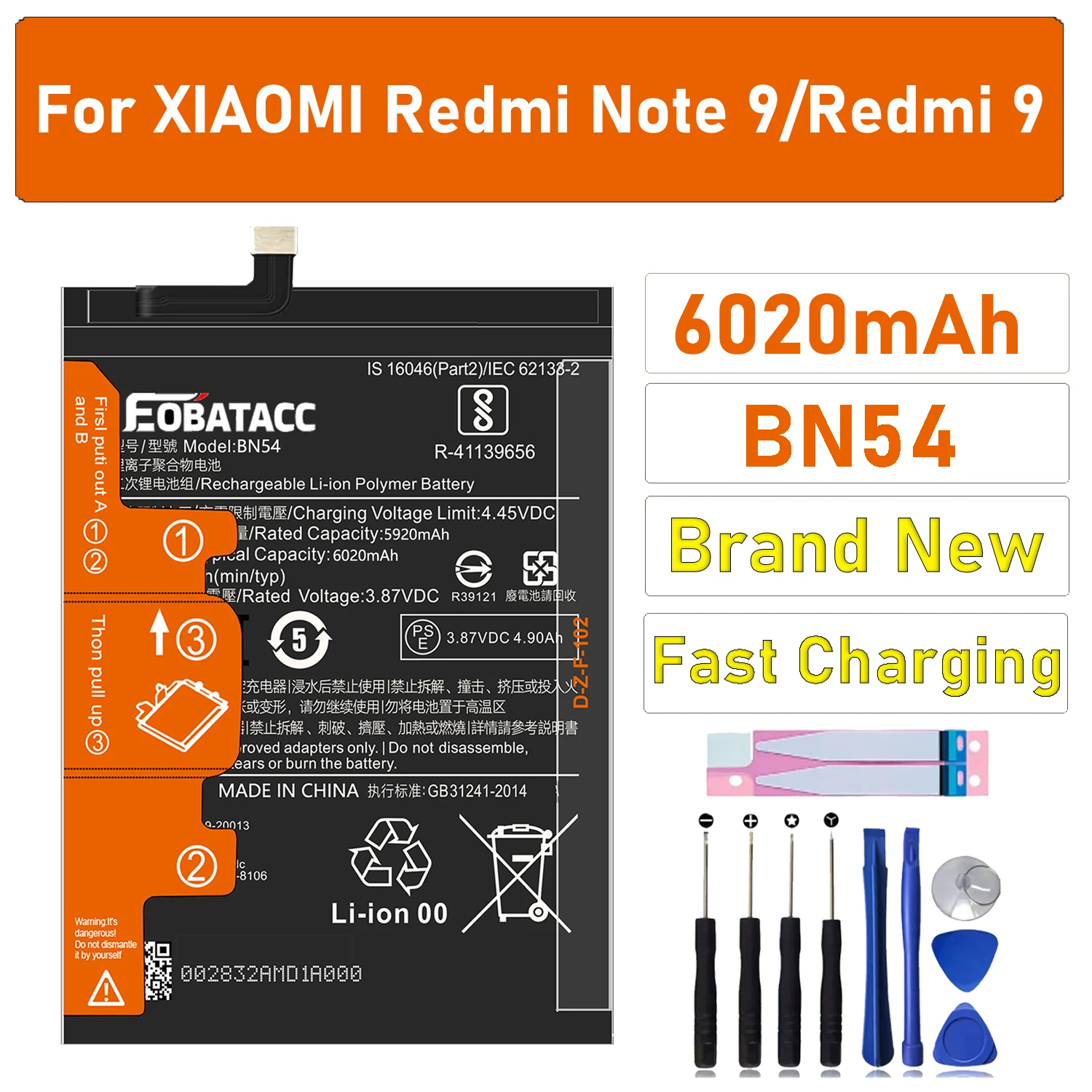 

2025 Years 6020mAh BN54 Original Battery For Xiaomi Redmi Note 9 Note9 5G / Redmi 10X 4G Version / Redmi 9 Mobile Phone Battery