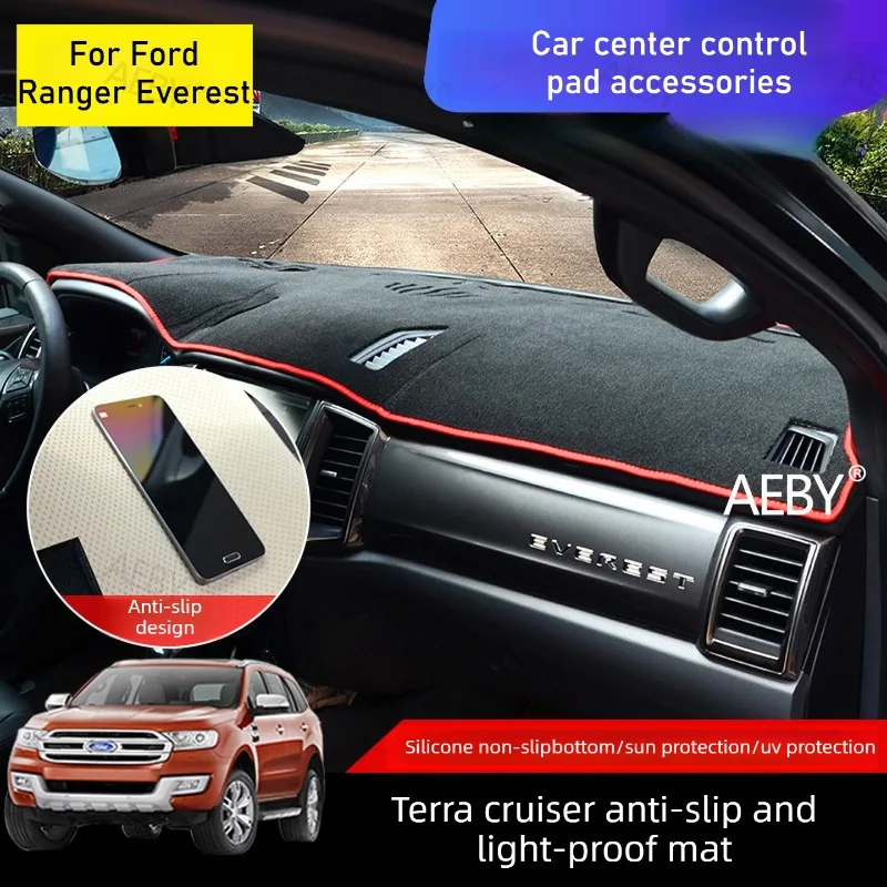 AEBY For Ford Ranger Everest 2015-2021 Velvet dashboard cover custom anti-slip and dustproof,Anti-glare UV,car interior
