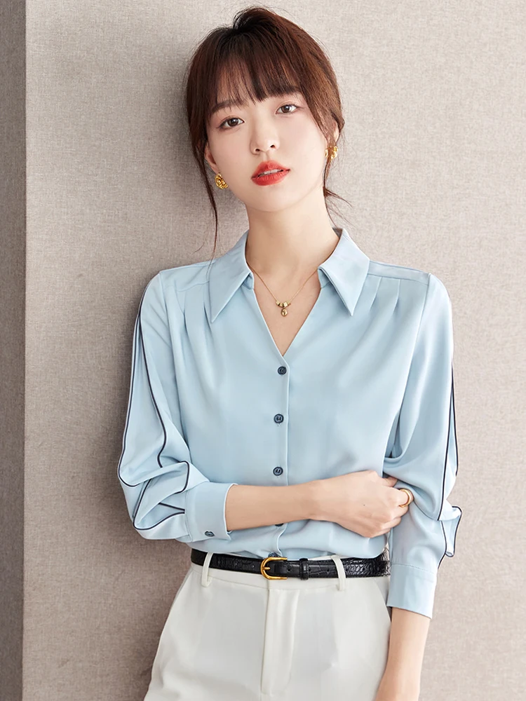 Autumn Casual Chiffon Shirt Women Office Shirts Fashion Female Long Sleeve Loose Solid Color Blouse Temperament Tops