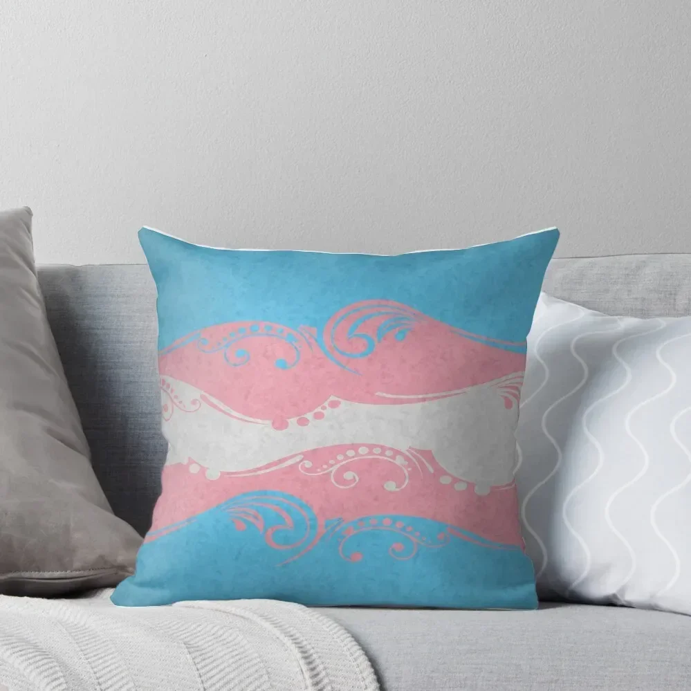 

Fancy Swooped and Swirled Transgender Pride Flag Background Throw Pillow Decorative Cushion Cover Cushion Child pillow