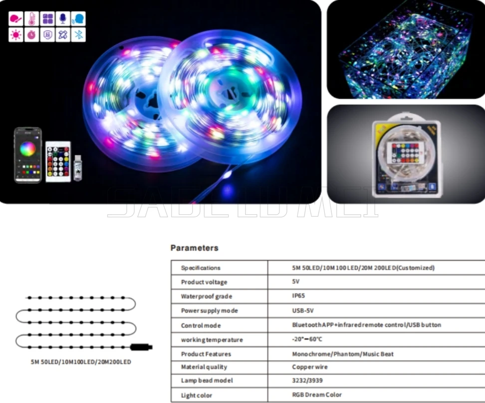 5/10/20M LED Christmas Decorative Light RGB IC Bluetooth APP Remote Control 5V USB LED Fairy Tale Light String For Wedding Party