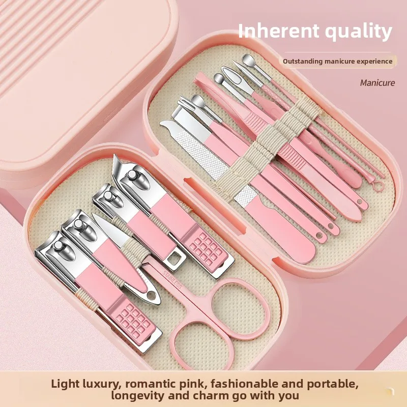 14Pcs Manicure Pedicure Kit Portable Box Nail Clipper Ear Pick Dead Skin Remover Stainless Steel Nail Trimming Tools  Travel Use