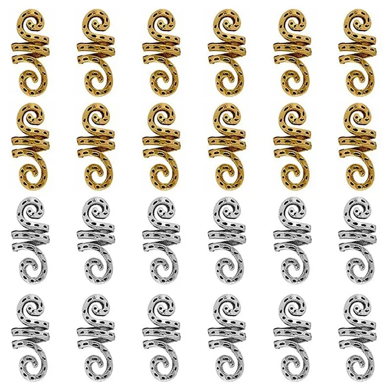 Hot Sale Vintage Alloy Spring Dreadlock Rings Large Hole Hair Cuffs for Braids DIY Jewelry Findings Gift