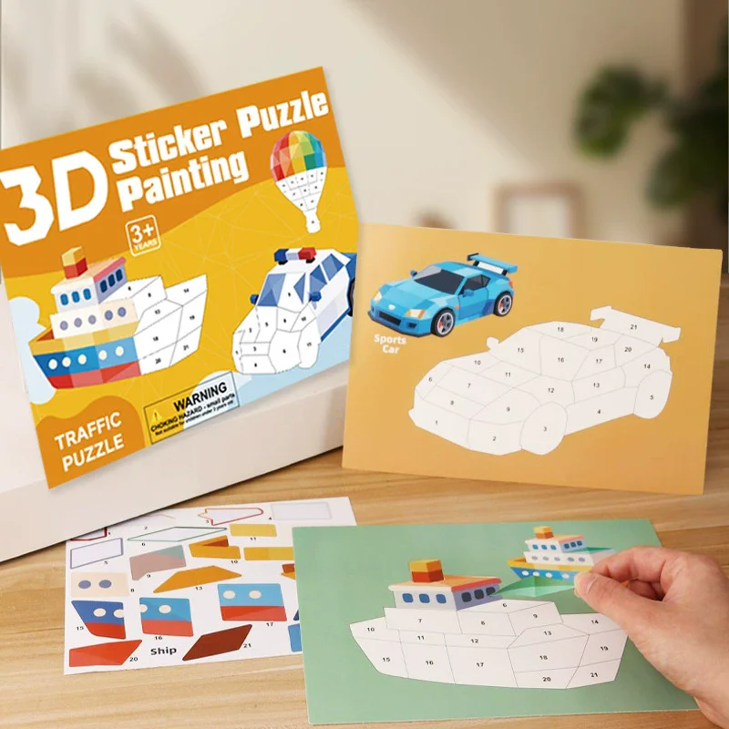 4pcs/set 3D Geometry Collages Sticker Book DIY Handicraft Matching Puzzle Game Sticker Puzzle Montessori Educational Toys