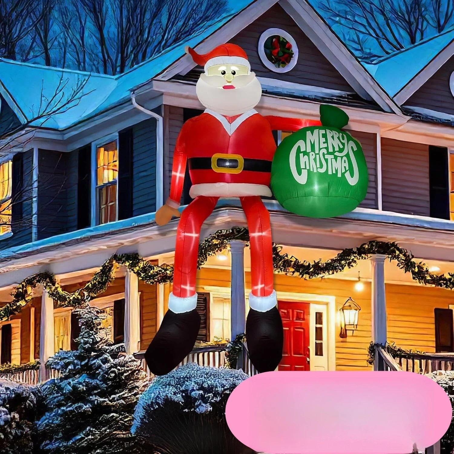 

Christmas inflatable roof window decoration outdoor LED lighting Christmas sitting posture Santa Claus gift bag, party supplies