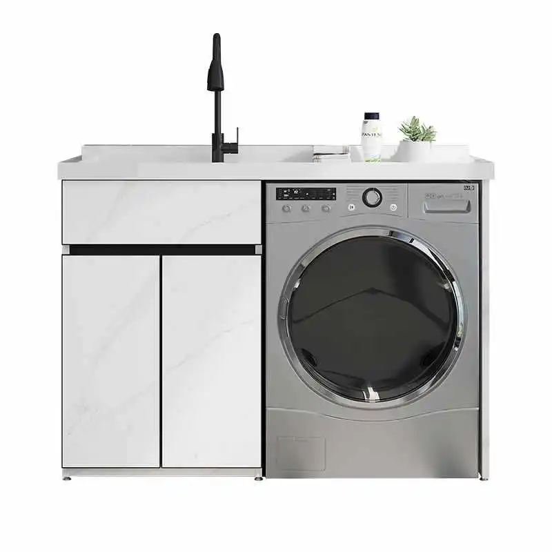 

Cabinet integrated quartz stone countertop hand wash face basin laundry cabinet