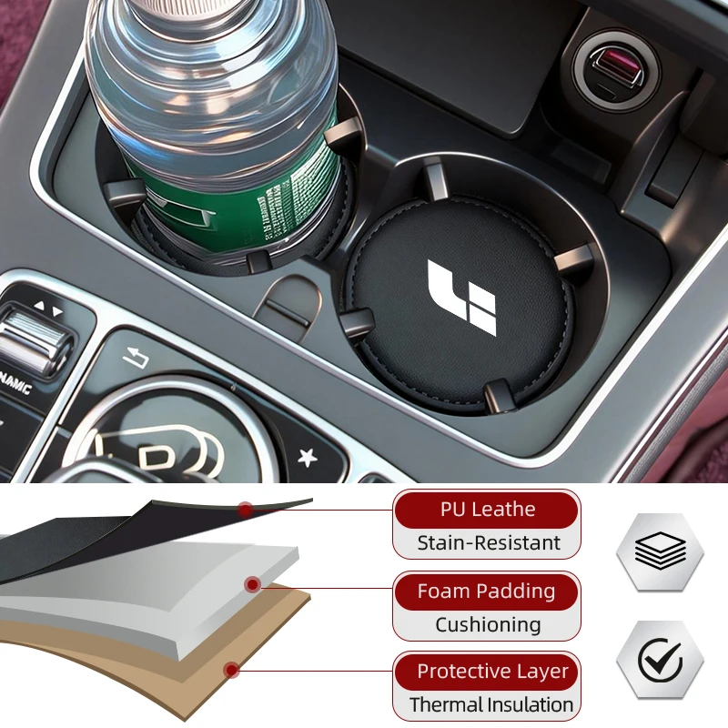Rattle-Free Car Cup Coaster Leather Console Water Cup Pad For Leading Ideal Lixiang Li L7 L8 L9 ONE 2022 2023