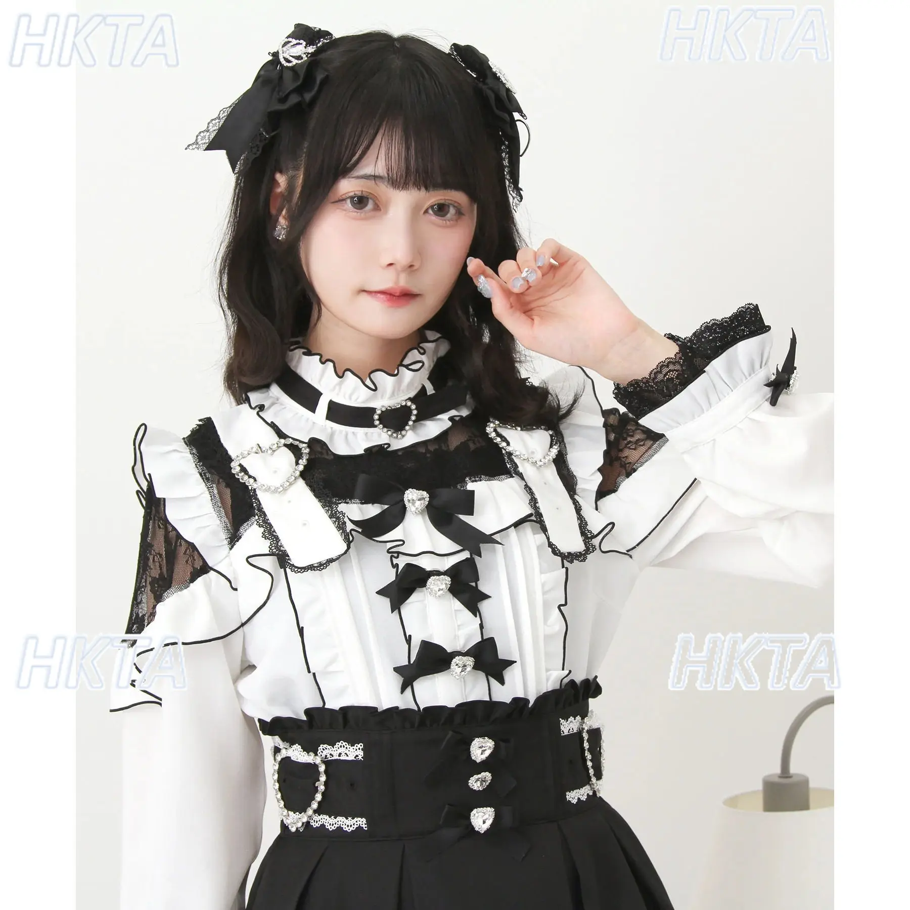 Japanese Mass Produced Sweet Lace Splicing Bow Fungus Edge Long Sleeved Shirt Lolita Top Ladies 2026 Autumn Black Blouses Women